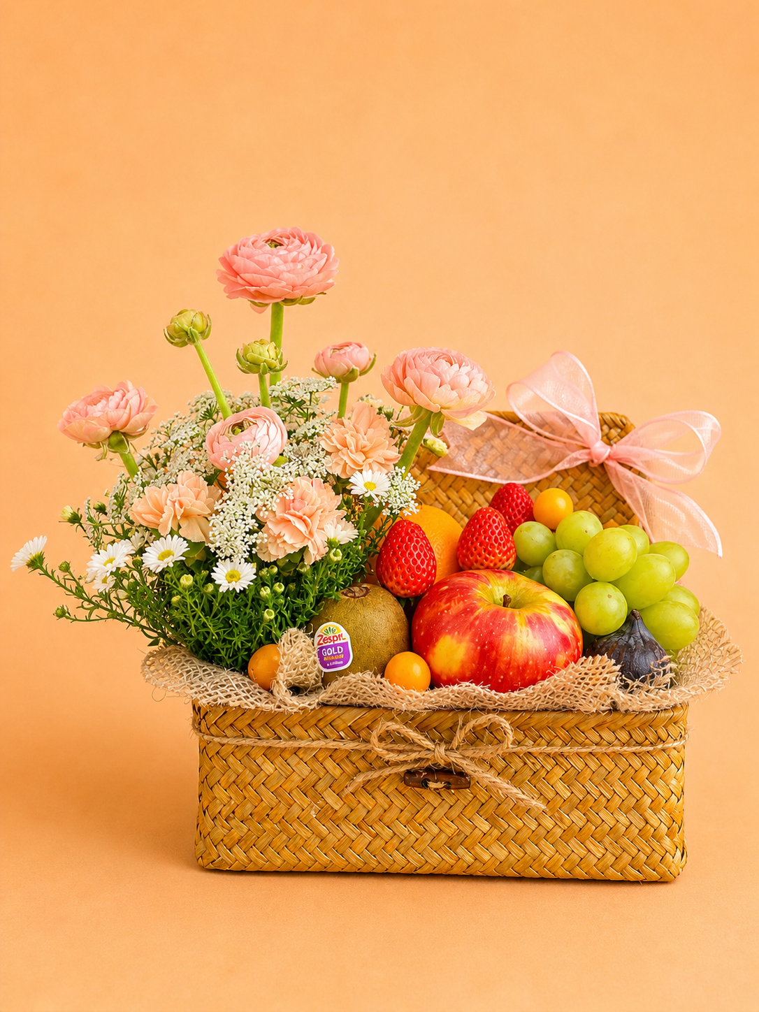 Apricot Ranunculus Basket | Fruit Basket Malaysia